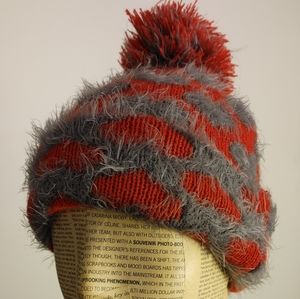 Fuzzy heart pom beanie